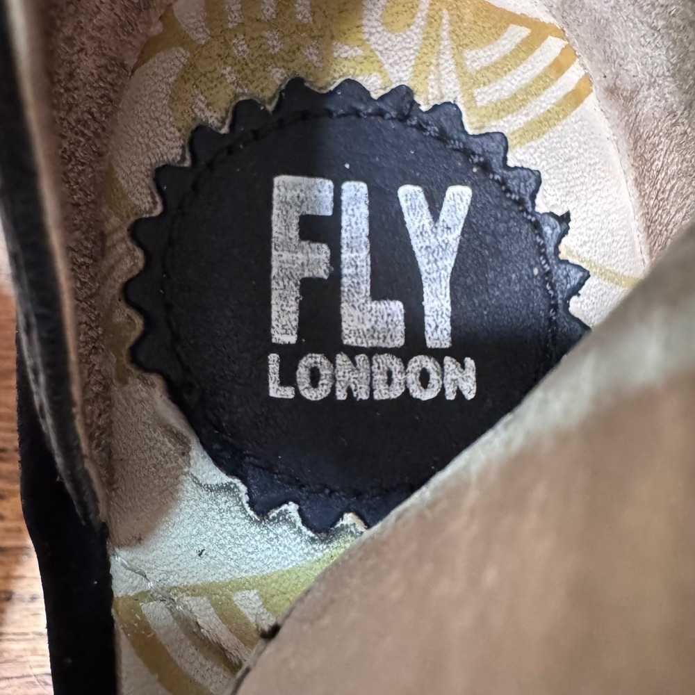 Fly London Yake Women's Size 38 (US sz 7) Perforated Leather Wedge Sandals Black - Picture 11 of 11